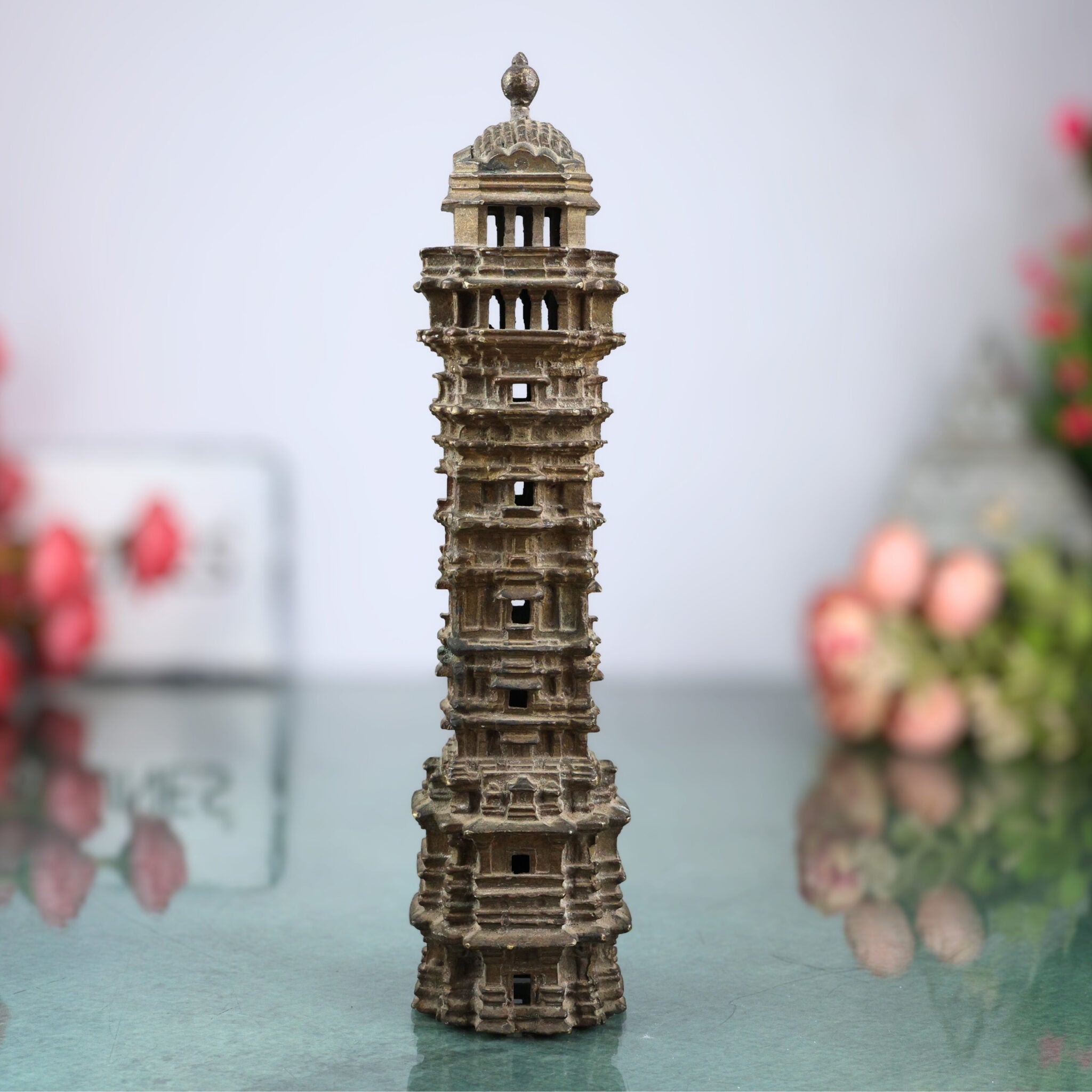 Brass Antique Temple Showpeice, Mandir For Living Room Pooja Decoration Religious Home Décor, Temple, Home Temple, Mandap, Gopuram