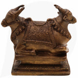 Brass Nandi Idol, Vrishabha Basava Rishabha Shiva Vahana Bull Statue, Antique Peetal Pittal Ashtadhatu Pital Murti for Home Temple & Pooja,Gold, 6 Inch, 1 Piece