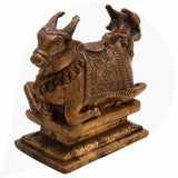 Brass Nandi Idol, Vrishabha Basava Rishabha Shiva Vahana Bull Statue, Antique Peetal Pittal Ashtadhatu Pital Murti for Home Temple & Pooja,Gold, 6 Inch, 1 Piece
