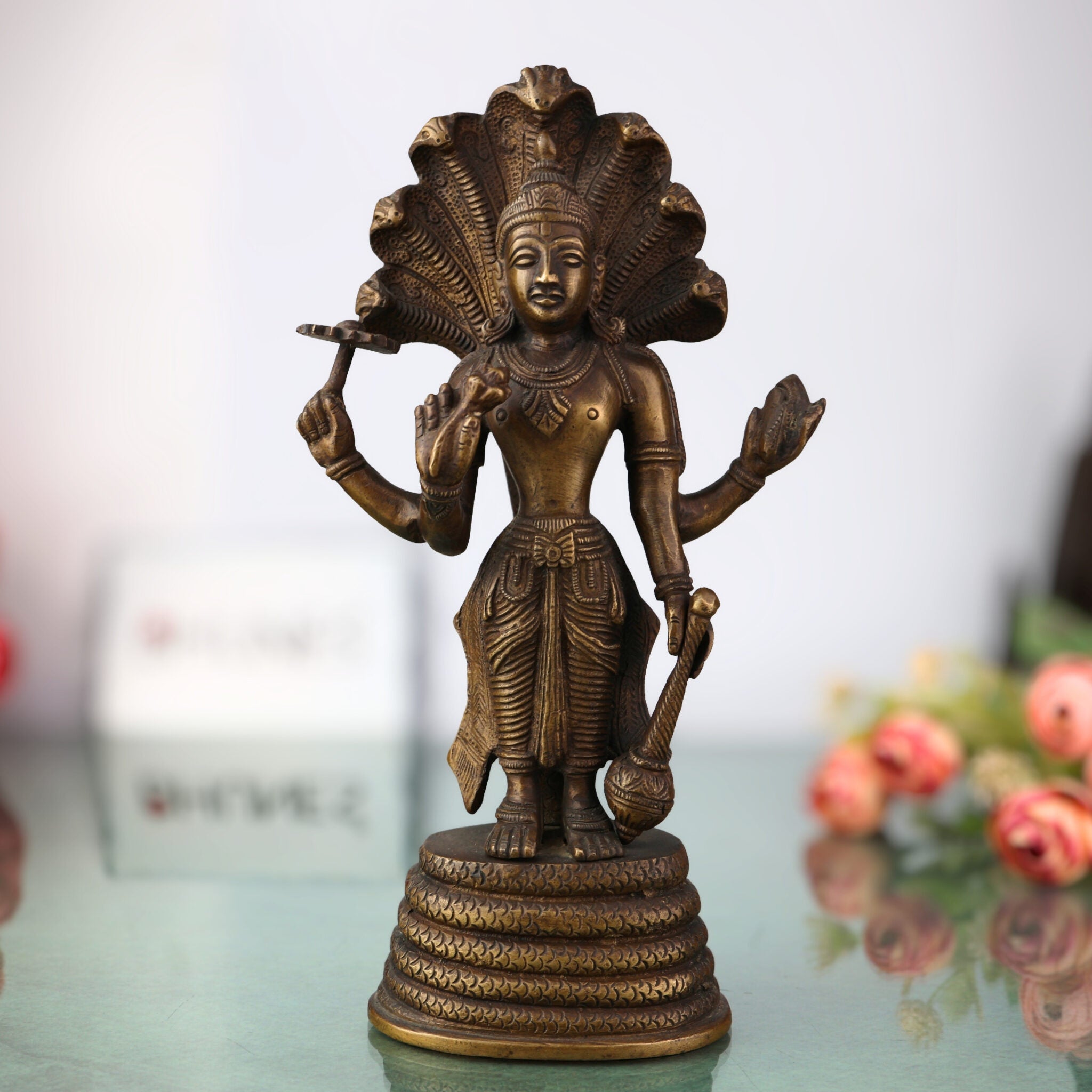 Brass Antique Vishnu Idol Murti Statue Brass Vishnu Idols For Puja Narayan Idol Home Décor And Gifts