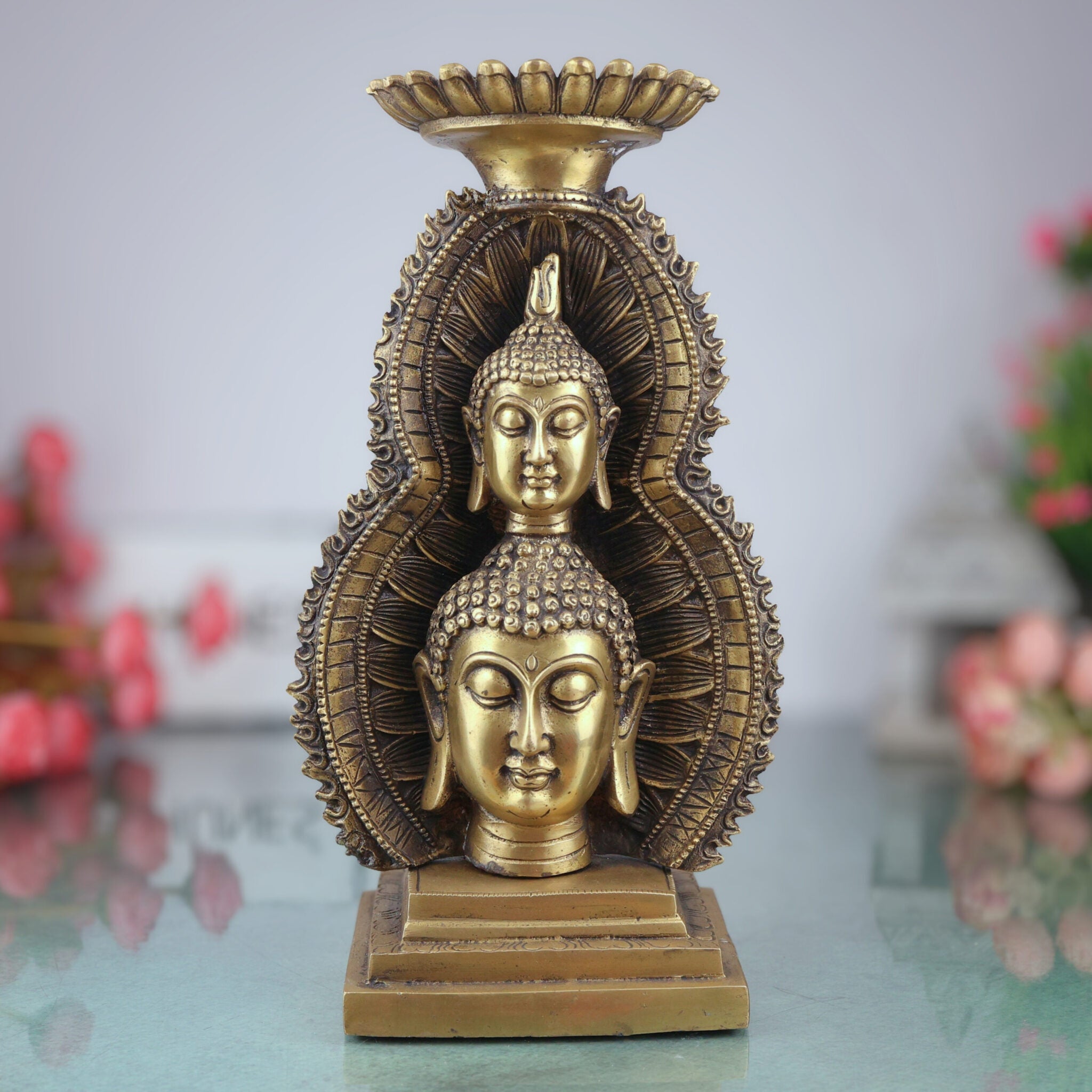 Brass Buddha Head Idol, Meditating Lord Buddha Face Murti, Spiritual Buddha Statue for Home, Pooja & Meditation Decor
