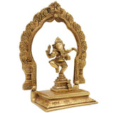 Brass Ganesha with Prabhavali Idol – Vinayaka Ganapati with Arch | Pillaiyar Ganesh Ji Murti for Home, Temple & Gift Décor,Gold, 7 Inch, 1 Piece