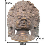 Brass Kala Bhairava Face Idol, Kaal Bhairav Mukha, Kalabhairavar Pital Statue, Bhairon Baba Wall Hanging,Gold, 9 Inch, 1 Piece