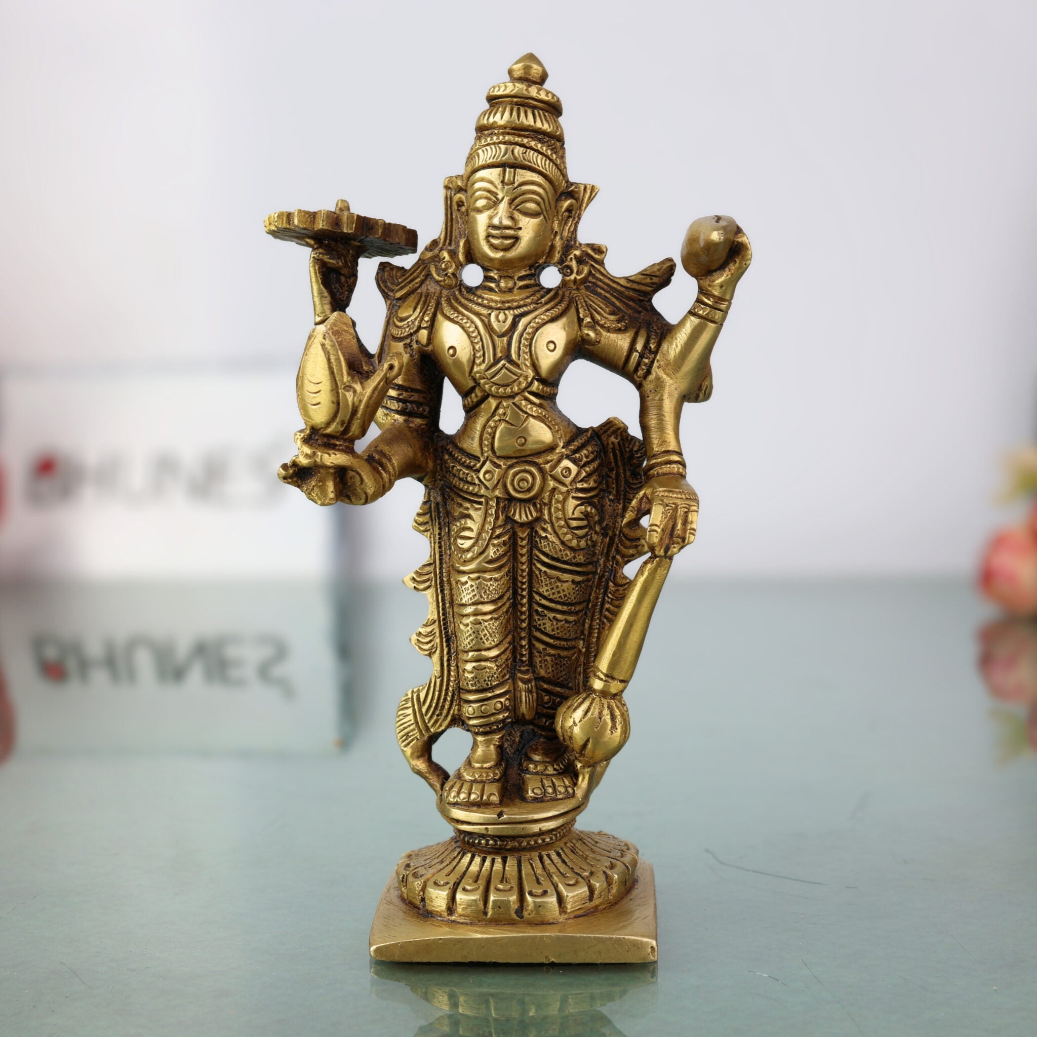 Brass Lord Bhagwan Vishnu Idol Statue Standing, Narayana Murti, For Pooja Room, Mandir Temple Home Décor Wedding Housewarming Gift Item