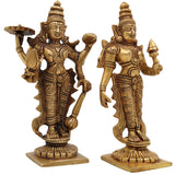Brass Lakshmi Venkateshwara Idol | Lakshmi Narayana Balaji Govinda Srinivasa Padmavati Vishnu Murti for Pooja, Home Temple & Gift,Gold, 6 Inch, 1 Piece