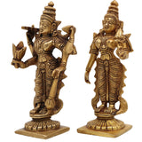 Brass Lakshmi Venkateshwara Idol | Lakshmi Narayana Balaji Govinda Srinivasa Padmavati Vishnu Murti for Pooja, Home Temple & Gift,Gold, 6 Inch, 1 Piece