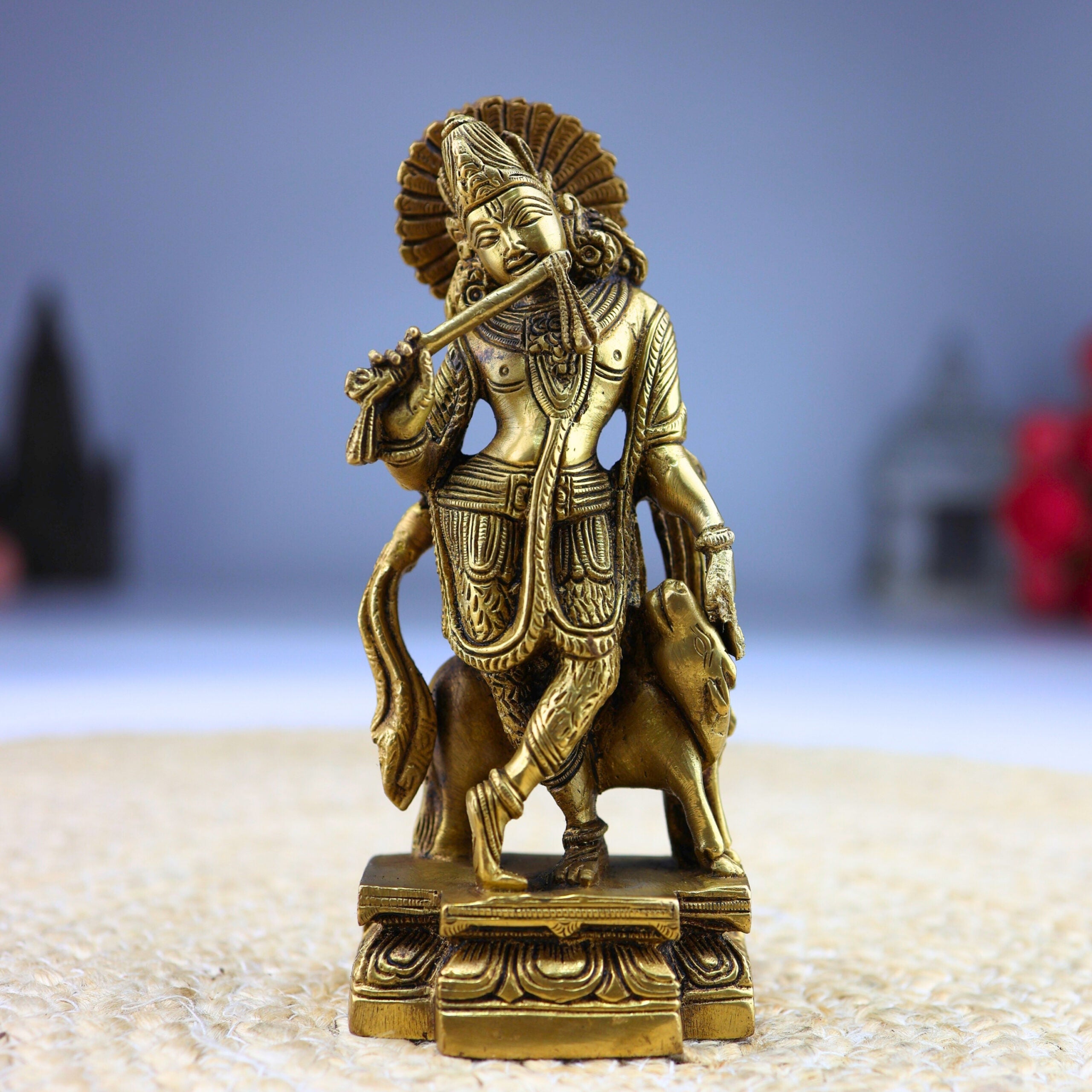 Brass Krishna with Cow Idol