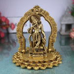 Brass Krishna Idol with Prabhavali on Lotus Chowki – Gopal, Balakrishna, Murli Manohar Murti for Pooja, Home Decor & Temple Statue