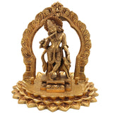 Brass Krishna Idol with Prabhavali on Lotus Chowki – Gopal, Balakrishna, Murli Manohar Murti for Pooja, Home Decor & Temple Statue,Gold, 8 Inch, 1 Piece