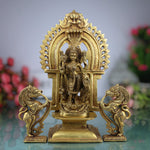 Brass Durga Devi Idol with Prabhavali & Lion Yali – Mahishasura Mardini | Simhavahini Shakti | Maa Bhavani Murti for Home, Temple & Pooja Decor