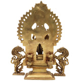 Brass Durga Devi Idol with Prabhavali & Lion Yali – Mahishasura Mardini | Simhavahini Shakti | Maa Bhavani Murti for Home, Temple & Pooja Decor,Gold, 11.5 Inch, 1 Piece