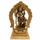Brass Ardhanarishvara Statue with Prabhavali, Handmade Shiv Parvati Murti, Ideal for Home Decor and Pooja, 8 Inch, Gold, 1 Piece