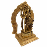 Brass Ardhanarishvara Statue with Prabhavali, Handmade Shiv Parvati Murti, Ideal for Home Decor and Pooja, 8 Inch, Gold, 1 Piece