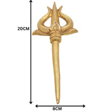 Brass Trishul, Peetal Pital Trident, Lord Shiva Mahadev Rudra Shankar Trishula, Hindu Temple Puja Decor,Gold, 8 Inch, 1 Piece