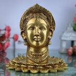 Handcrafted Brass Maha Lakshmi Face Idol on Lotus | Shree Kamala Devi Narayani Murti for Pooja, Home Temple & Decor