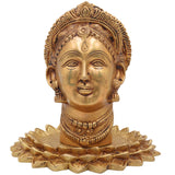 Handcrafted Brass Maha Lakshmi Face Idol on Lotus | Shree Kamala Devi Narayani Murti for Pooja, Home Temple & Decor,Gold, 8.5 Inch, 1 Piece