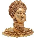 Handcrafted Brass Maha Lakshmi Face Idol on Lotus | Shree Kamala Devi Narayani Murti for Pooja, Home Temple & Decor,Gold, 8.5 Inch, 1 Piece