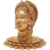 Handcrafted Brass Maha Lakshmi Face Idol on Lotus | Shree Kamala Devi Narayani Murti for Pooja, Home Temple & Decor,Gold, 8.5 Inch, 1 Piece