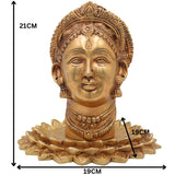 Handcrafted Brass Maha Lakshmi Face Idol on Lotus | Shree Kamala Devi Narayani Murti for Pooja, Home Temple & Decor,Gold, 8.5 Inch, 1 Piece