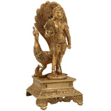Brass Lord Murugan Idol with Peacock & Vel – Kartikeya Subramanya Skanda Shanmukha Statue for Pooja, Home Temple & Gifts,Gold, 13.5 Inch, 1 Piece