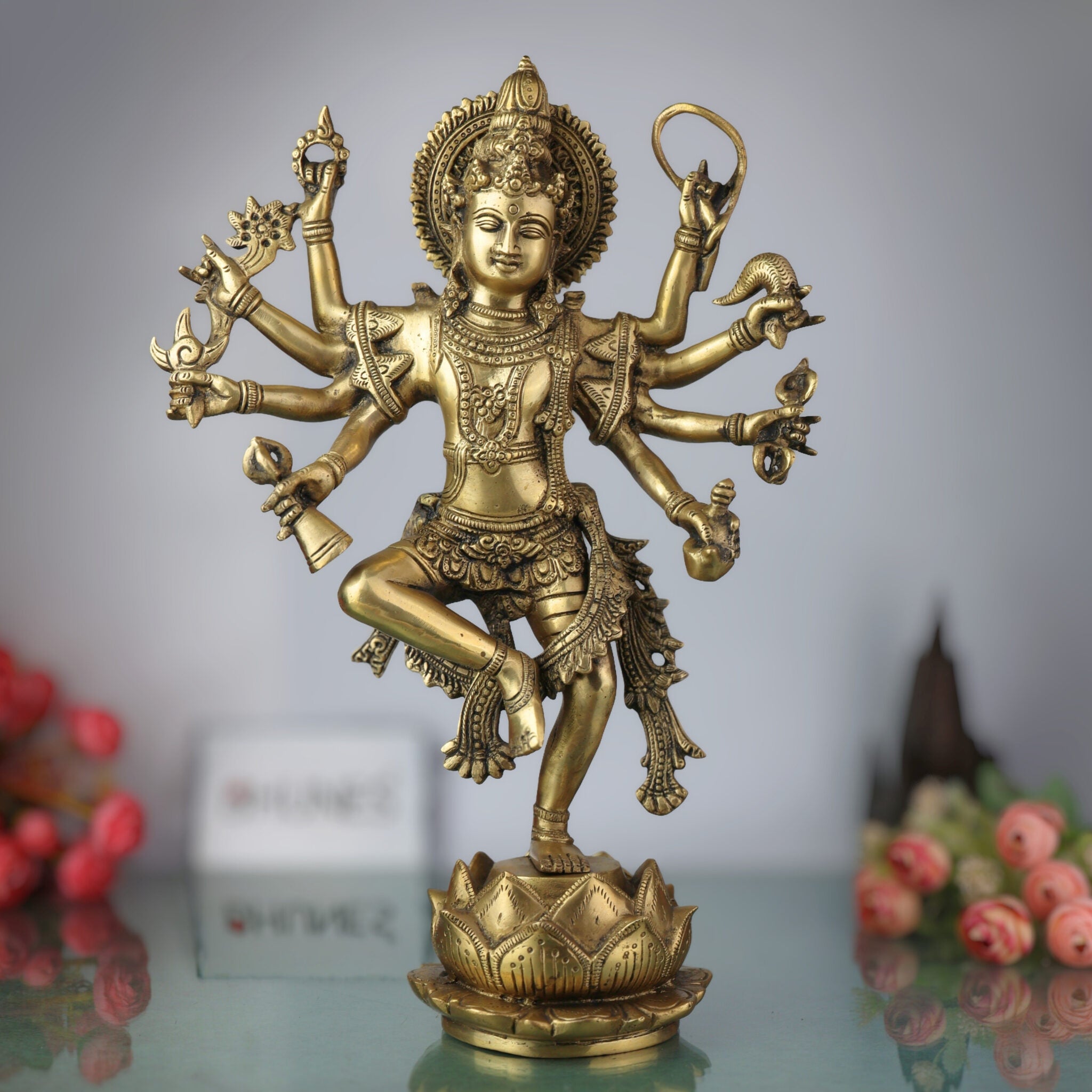 Brass Asta Bhuja Dancing Vishnu Idol, Balaji Murti, Srinivasa Vigraha, Govinda Statue, Tirupati Venkateshwara Moorti for Pooja, Home Decor & Gifts