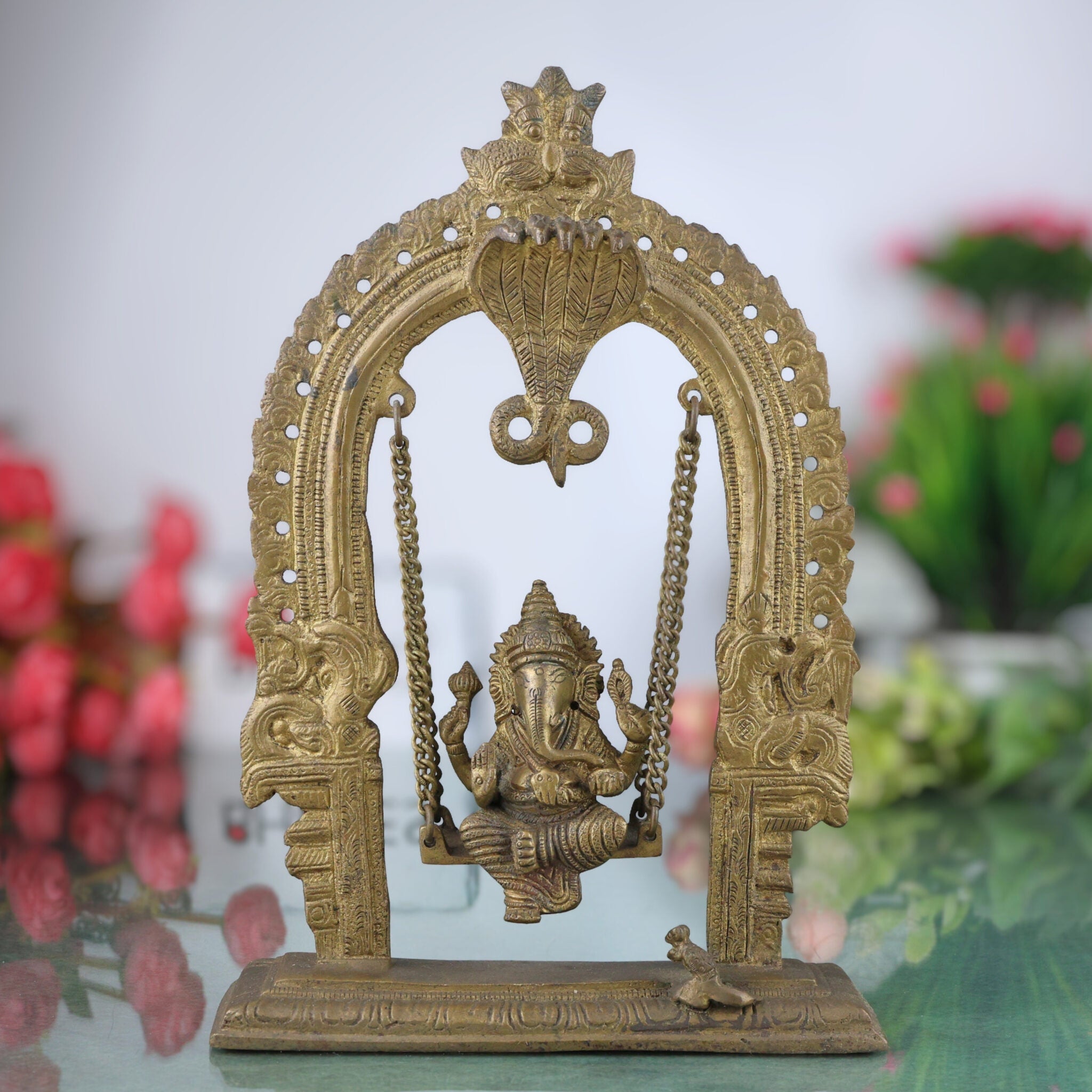 Brass Bal Ganesha on Swing Jhula | Vinayaka Ganpati Cradle Idol | Handcrafted Ganesh Ji Murti for Home, Temple & Pooja Decor