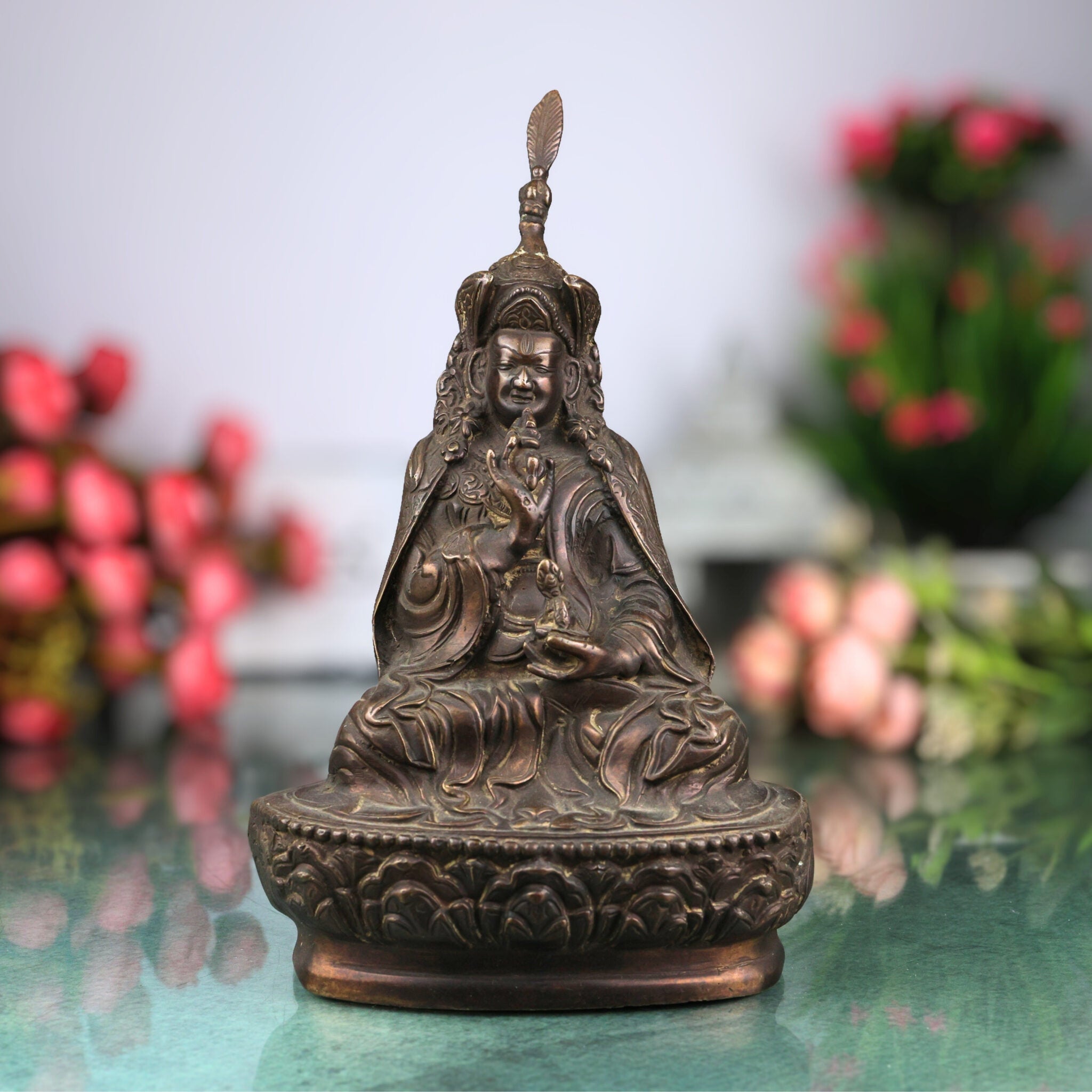 Brass Buddhist Lamba Idol, Gautam Buddha Statue, Handcrafted Zen Meditation Sculpture, Tibetan Buddha Murti, Peetal Buddha Figurine for Home Decor & Pooja
