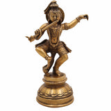 Dancing Krishna Idol Brass | Gopal Murti, Natkhat Kanhaiya ,Krishna Vigraham, Murli Manohar Statue for Pooja, Home Decor & Gifts,Brown, 9.5 Inch, 1 Piece
