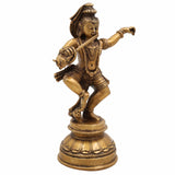 Dancing Krishna Idol Brass | Gopal Murti, Natkhat Kanhaiya ,Krishna Vigraham, Murli Manohar Statue for Pooja, Home Decor & Gifts,Brown, 9.5 Inch, 1 Piece