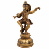 Dancing Krishna Idol Brass | Gopal Murti, Natkhat Kanhaiya ,Krishna Vigraham, Murli Manohar Statue for Pooja, Home Decor & Gifts,Brown, 9.5 Inch, 1 Piece