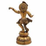 Dancing Krishna Idol Brass | Gopal Murti, Natkhat Kanhaiya ,Krishna Vigraham, Murli Manohar Statue for Pooja, Home Decor & Gifts,Brown, 9.5 Inch, 1 Piece