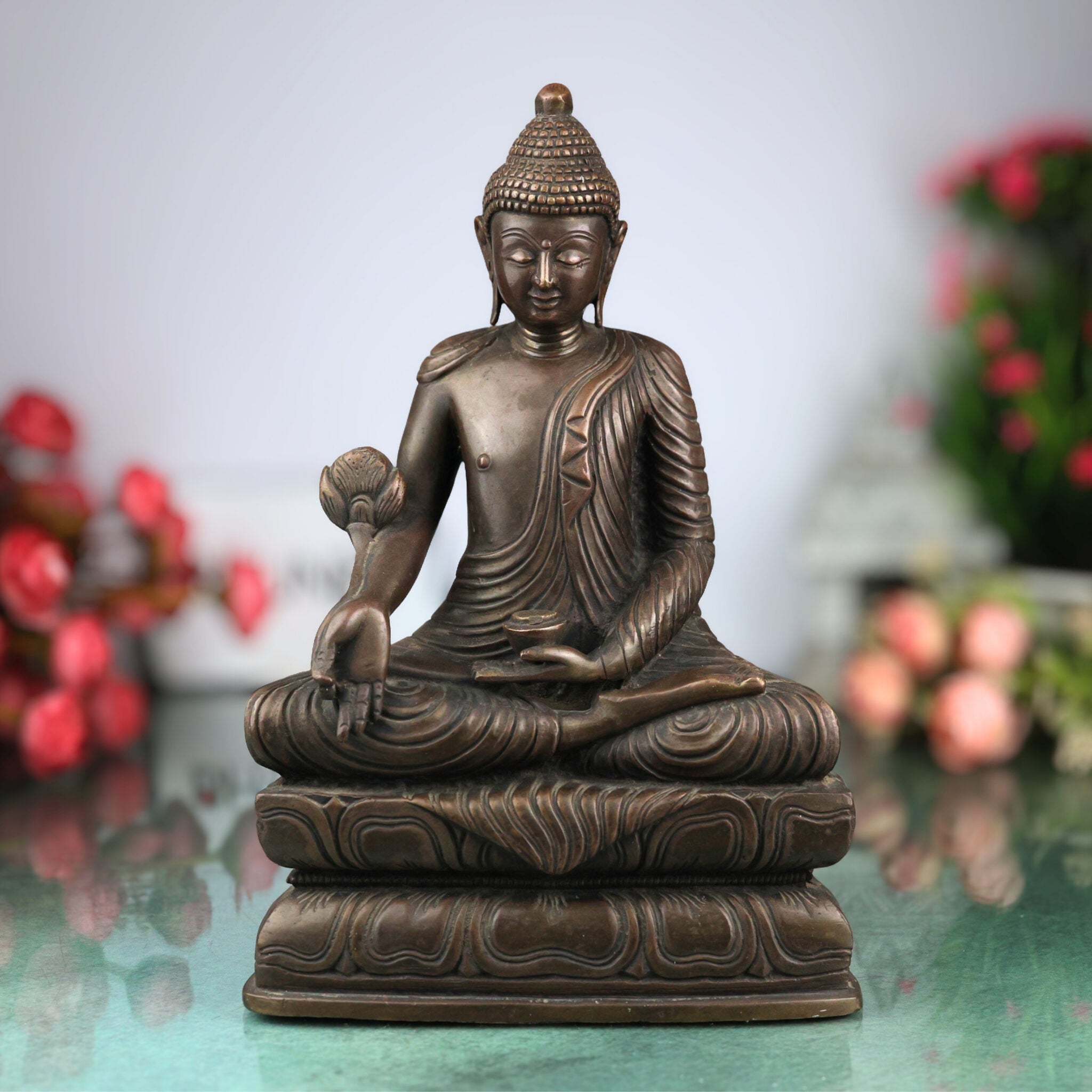Brass Buddha Idol – Lord Buddha Murti, Meditating Buddha Statue, Zen Buddha Sculpture, Spiritual Home Decor & Pooja Figurine