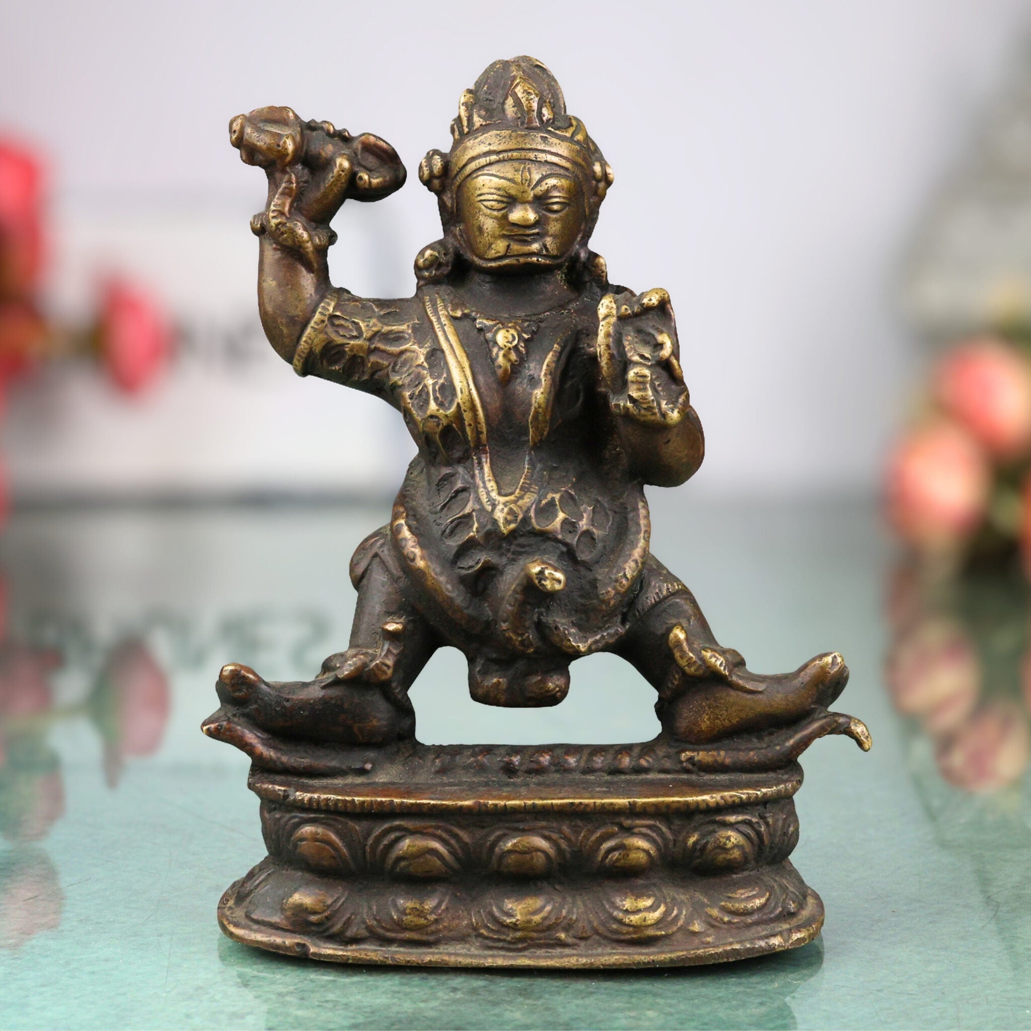 Brass Lord Kubera Idol | Kuber Kuvera Murti Vigraha Statue | Dhanapati Vaisravana Yaksharaja Wealth God Pooja Decor Sculpture