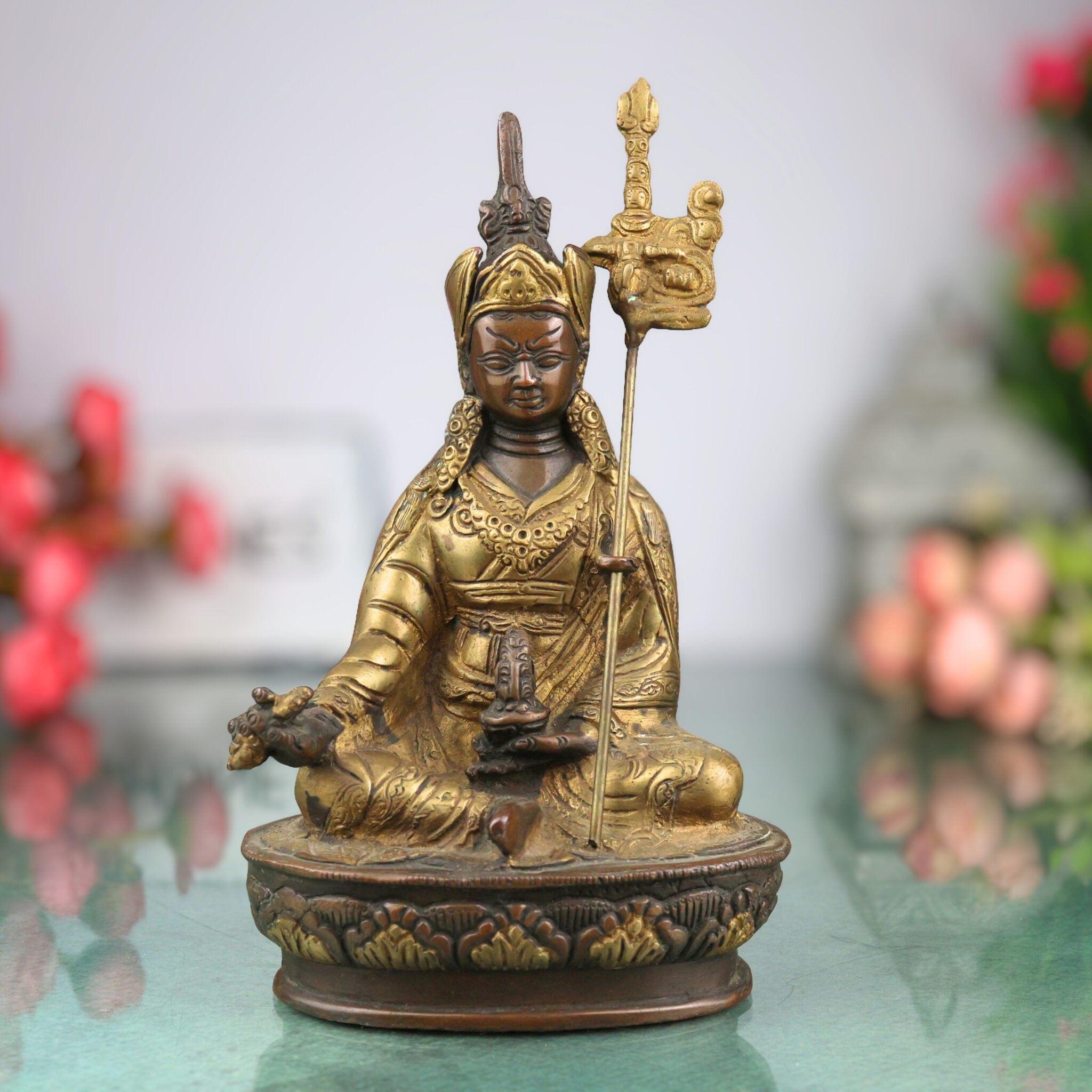 Brass Buddha Lamba Idol, Tibetan Buddha Statue, Meditating Buddha Murti, Shakyamuni & Gautama Buddha Sculpture for Home Decor & Pooja