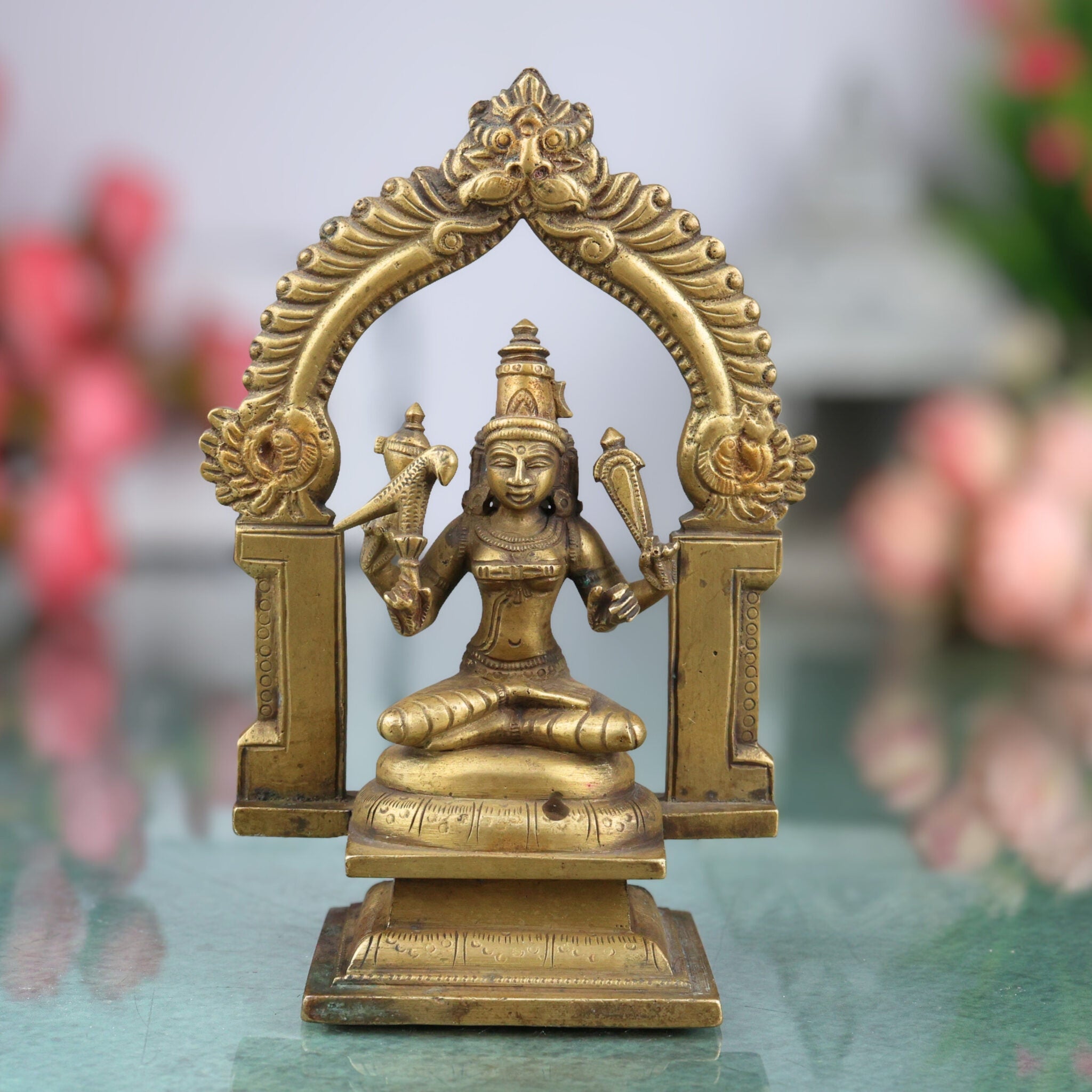 Brass Antique Goddess Rajarajeshwari Idol, Tripura Sundari, Lalita, Raja Rajeshwari Murti Silai Statue