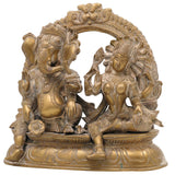 Handcrafted Brass Ganesha with Riddhi Siddhi Idol – Vinayaka Ganpati Murti for Pooja, Temple & Home Decor,Gold, 9.5 Inch, 1 Piece