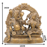 Handcrafted Brass Ganesha with Riddhi Siddhi Idol – Vinayaka Ganpati Murti for Pooja, Temple & Home Decor,Gold, 9.5 Inch, 1 Piece