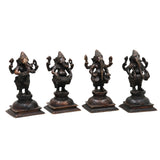 Brass Musical Ganesha Idol Set – Handcrafted Peetal Ganpati Playing Tabla Veena Flute Dholak | Vinayaka Vadya Moorthi for Home Temple Decor | Sangeet Ganapati Statue Collection,Black, 7 Inch, 1 Piece