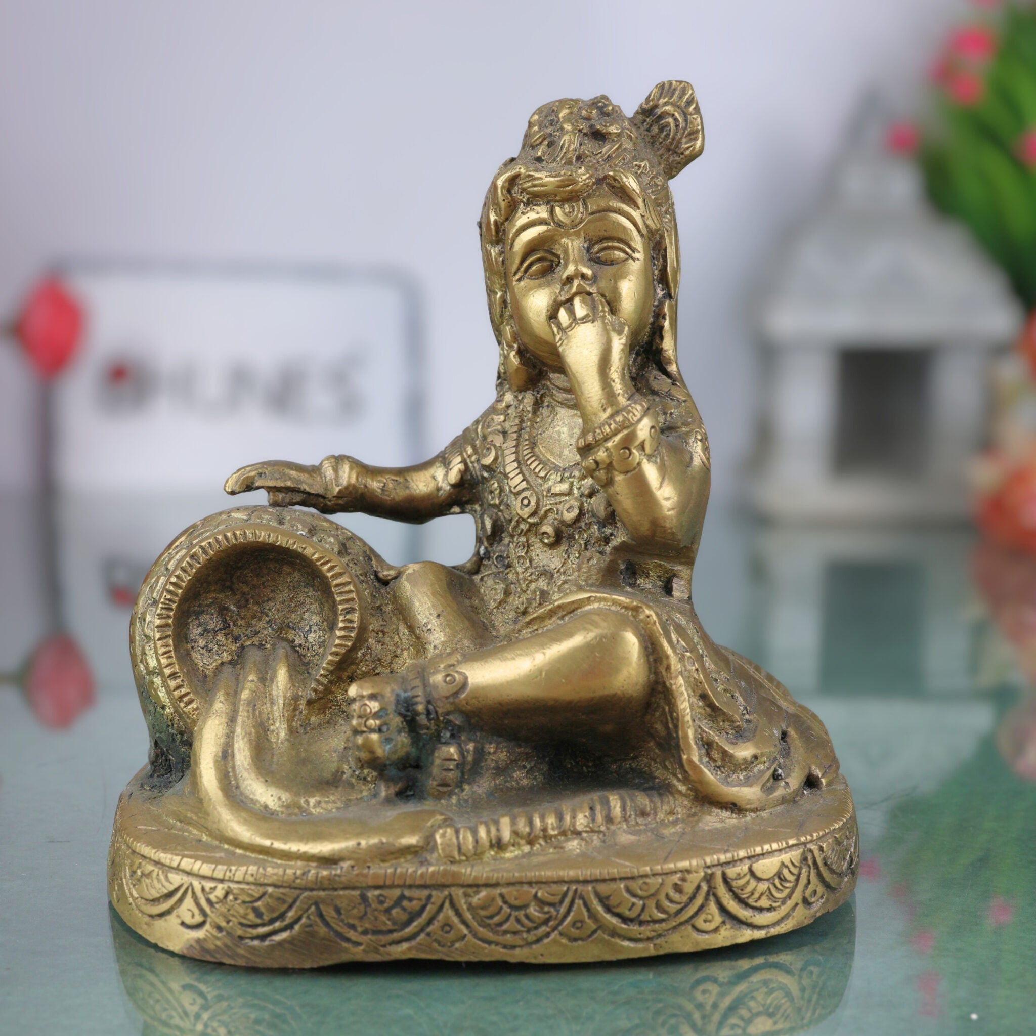 Brass Bal Gopal Idol – Makhan Chor Krishna Murti | Gopal Statue for Pooja, Home Decor, Gifts & Temple