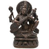 Bhunes Brass Goddess Saraswati Idol, Sarasvati Silai, Vidya Devi Murti, Saraswathi Vigraha For Puja And Home Decor,Brown, 8 Inch, 1 Piece