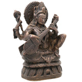 Bhunes Brass Goddess Saraswati Idol, Sarasvati Silai, Vidya Devi Murti, Saraswathi Vigraha For Puja And Home Decor,Brown, 8 Inch, 1 Piece