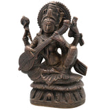 Bhunes Brass Goddess Saraswati Idol, Sarasvati Silai, Vidya Devi Murti, Saraswathi Vigraha For Puja And Home Decor,Brown, 8 Inch, 1 Piece