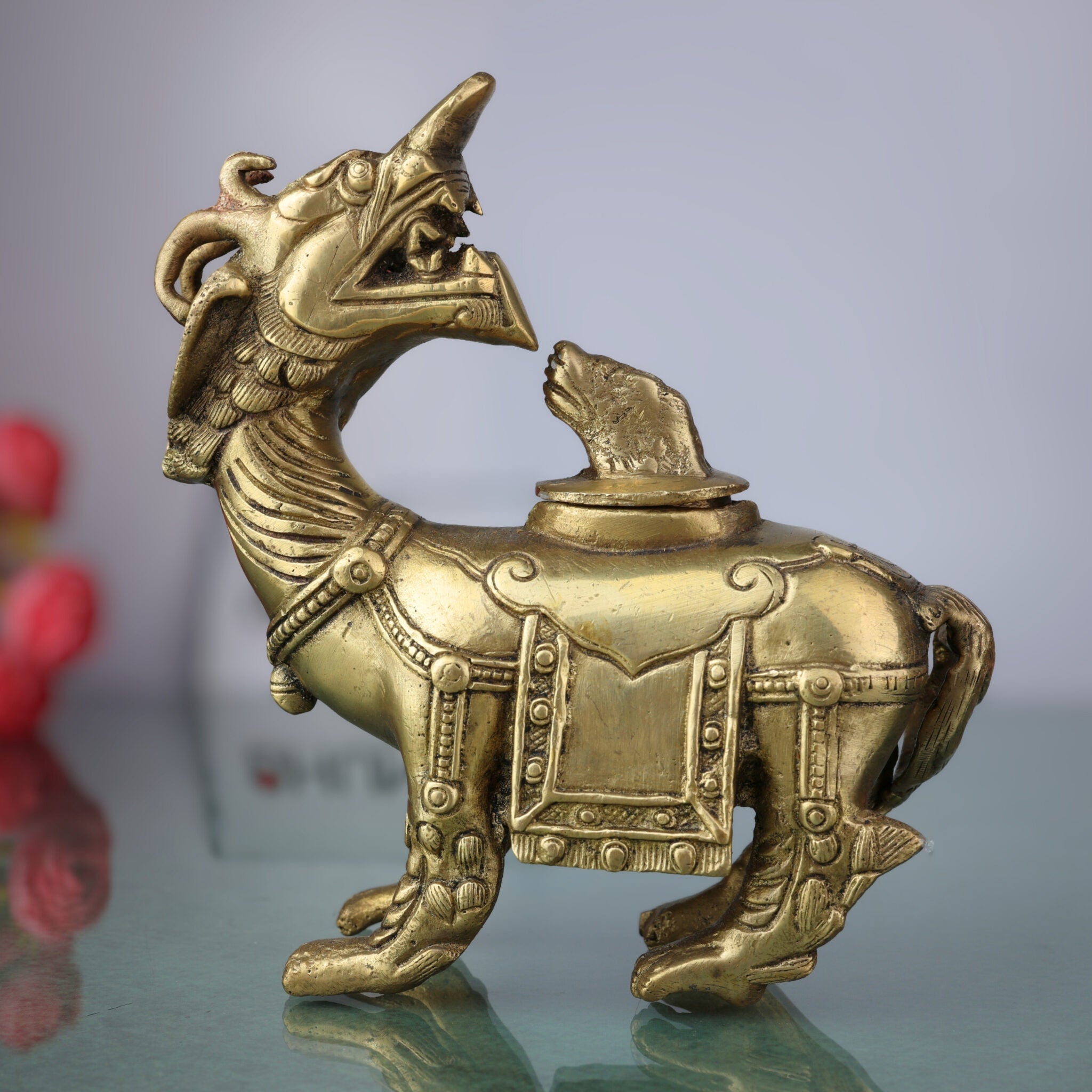 Brass Antique Ink Pot – Handcrafted N?ga, Makara, Vritra & Dragon Brass Collectible for Home, Office & Spiritual Decor