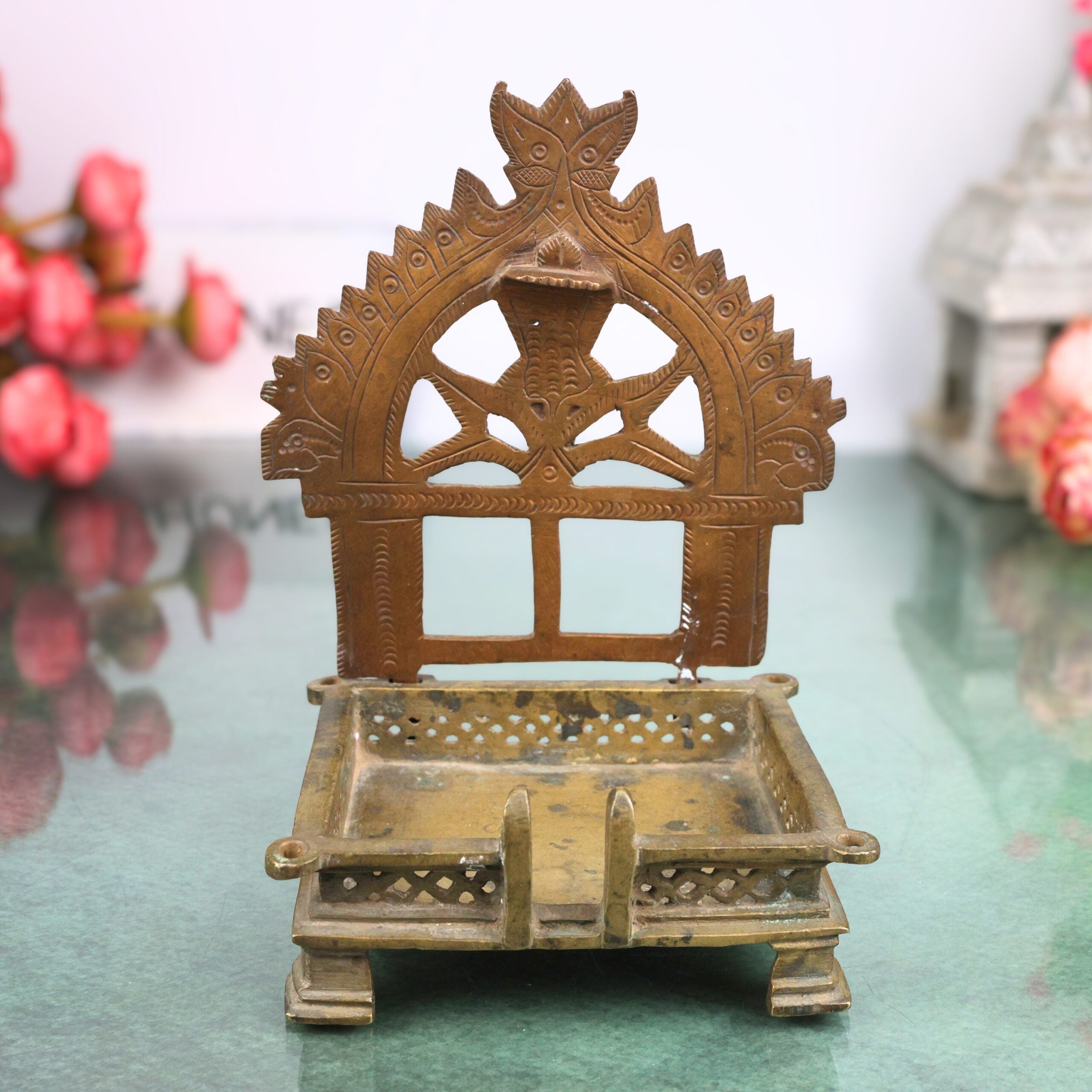 Brass Antique Shinghashan Chowki Peetha With Prabhavali For God Peeta Peetalu Peetham Bajot For Temple Sinhasan With Frame Prabhaval Pooja Mandir Prabhawali Stand