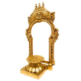 Brass Chowki with Prabhavali | Shinghashan with Arch | Peetha Singhasan Bajot for Temple Pooja Mandir Deity Stand, Gold, 10.5 Inch, 1 Piece