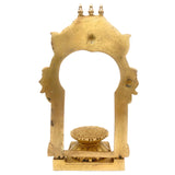 Brass Chowki with Prabhavali | Shinghashan with Arch | Peetha Singhasan Bajot for Temple Pooja Mandir Deity Stand, Gold, 10.5 Inch, 1 Piece