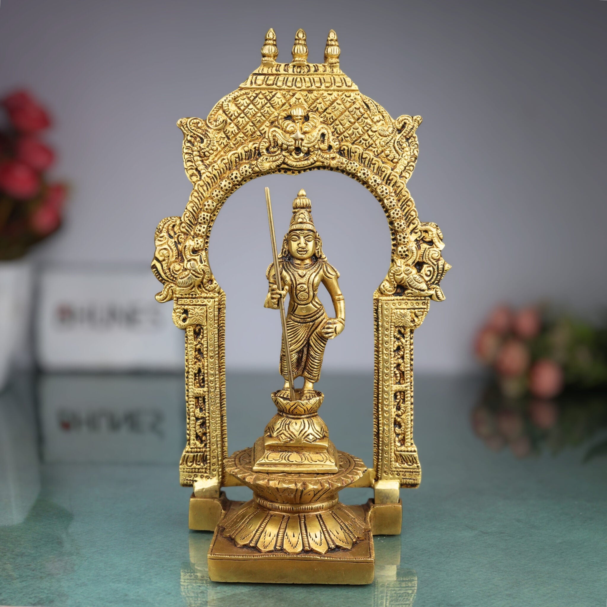 Handcrafted Panchaloha Murugan Idol with Temple Prabhavali | Bronze Subramanya, Skanda, Karthikeya, Vel Murugan Statue for Home & Pooja