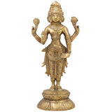 Brass Brahma Idol, Peetal Chaturmukha Prajapati Statue, Pital Hiranyagarbha Murti, Handcrafted Vishwakarta Pitamaha Sculpture,Gold, 11 Inch, 1 Piece