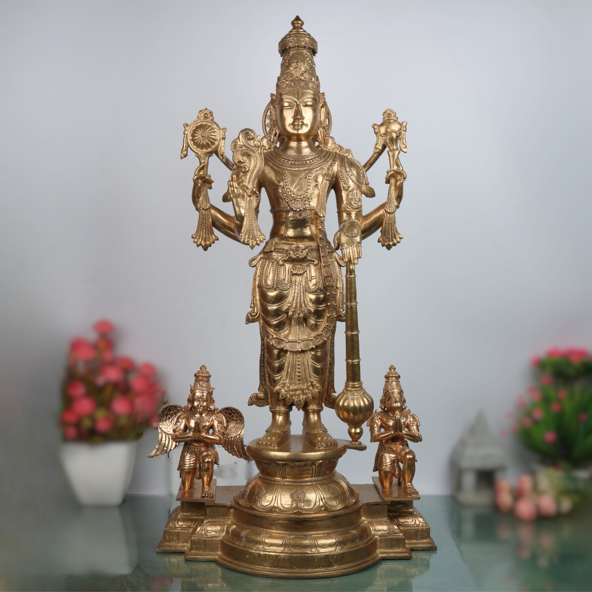 Handcrafted Bronze Vishnu with Garuda,hanuman Idol