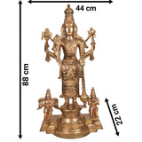 Handcrafted Bronze Vishnu with Garuda,hanuman Idol | Panchaloha / Panchdhatu Vishnu Murti | Venkateswara, Srinivasa, Padmanabha, Madhava Temple Statue | South Indian Chola Art,Gold, 35 Inch, 1 Piece